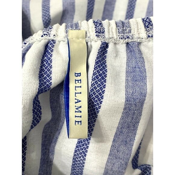 Bellamie Off The Shoulder Tunic Dress Striped Pom Pom Linen Blend Fun Small - Picture 7 of 11